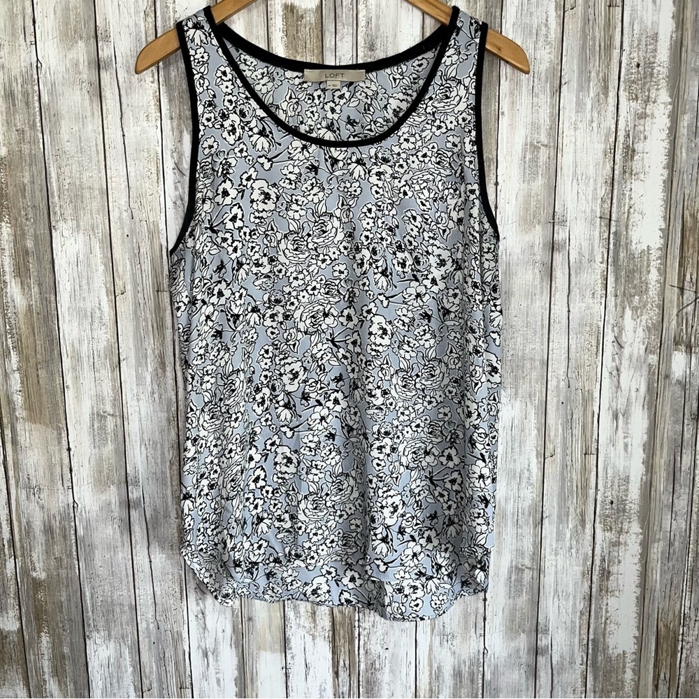 Loft Blue Floral Pocket Sleeveless Blouse